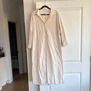 Pistols Oversized 97% Cotton  Button-Front Shirt Dress in Soft Cream